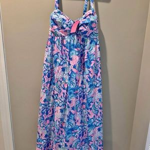 Lilly Pulitzer Pink and Blue Spaghetti Strap Maxi Dress
